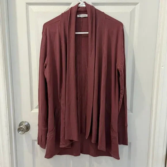 Athleta Pranayama Wrap Long Line Cardigan Medium Tawny Rose Mauve Lounge Cozy - Picture 4 of 13